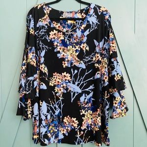 1X JM Collection Floral Ruffle Sleeves